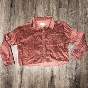 American Eagle AE Cropped Corduroy Trucker Jacket Mauve Pink Womens Medium